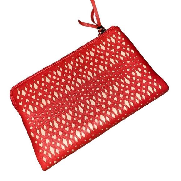 Beautiful Stella & Dot - Laser cut Coral pink & beige zip & snap bifold clutch - Picture 6 of 6